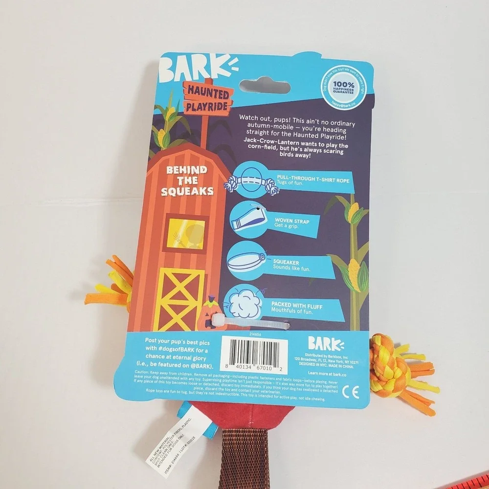 Bark Jack Crow Lantern Dog Toy‎ S-M Scarecrow Tug Strap Crinkle Squeaker NEW